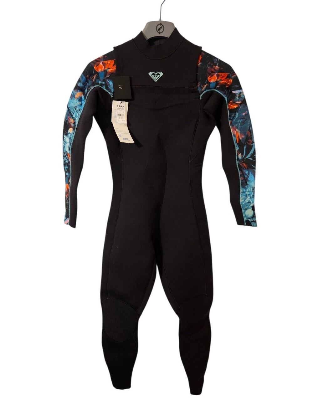 Roxy Elite Series NWT 3/2mm Full Wetsuit Black Tropical Print Chest Zip Size 12